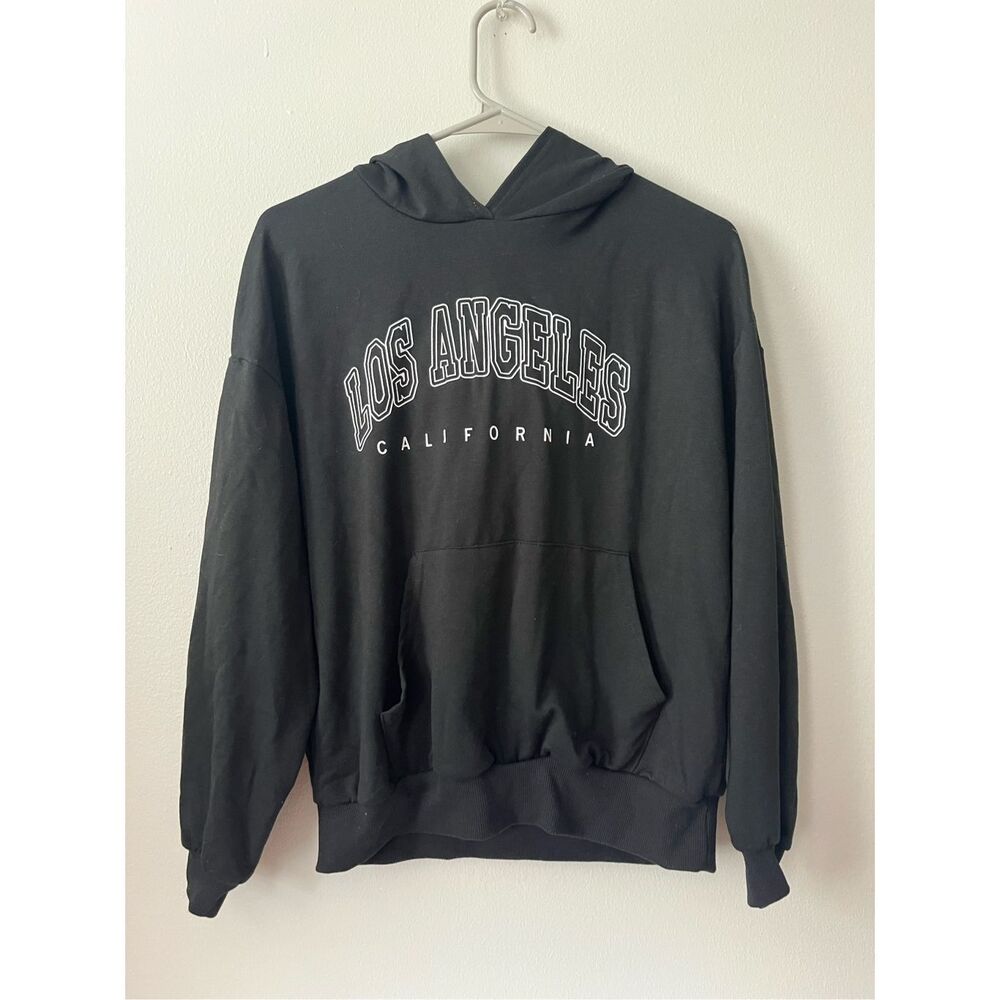 SheIn Teen 12-13Y Los Angeles California Black Hooded Long Sleeve Sweatshirt